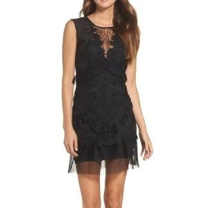 BARDOT Ruffle Trim Lace Sheath Dress In Black, 6 - NWOT